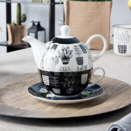 Zestaw do herbaty tea for one Altom Design Cactus Black and White