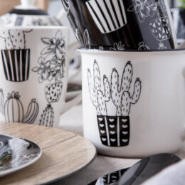 Zestaw śniadaniowy dla 6 osób porcelana Altom Design Cactus Black&White